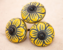 Load image into Gallery viewer, Hand Painted Antique Ceramic Door Drawer Knob - Golden Lily - Beths Emporium