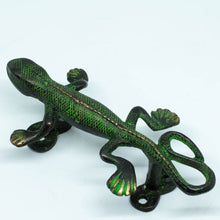 Load image into Gallery viewer, Brass Antique Lizard Door Handle Pull - Verdigris Finish - Beths Emporium