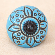 Load image into Gallery viewer, Hand Painted Antique Ceramic Door Drawer Knob - Flowers in the Sky - Beths Emporium