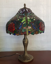 Load image into Gallery viewer, Leadlight Style Round Dragonfly and Roses Table Lamp - Beths Emporium
