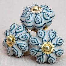 Load image into Gallery viewer, Hand Painted Antique Ceramic Door Drawer Knob - Teal Delight - Beths Emporium