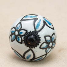 Load image into Gallery viewer, Hand Painted Antique Ceramic Door Drawer Knob - Delphiniums on White - Beths Emporium