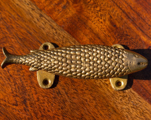 Polished Brass Fish Door Handle Pull - Sea or River - Beths Emporium
