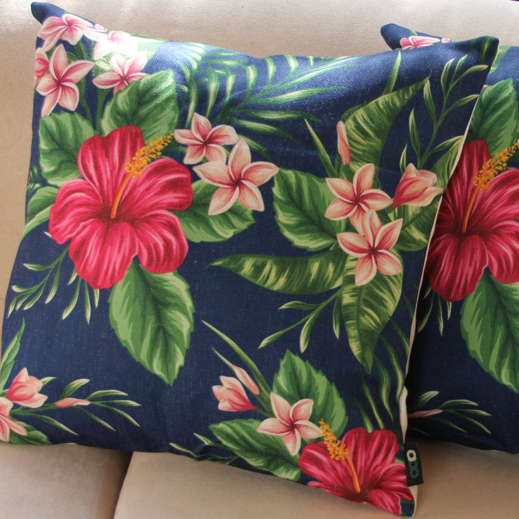 Linen Cushion Cover - Hibiscus & Frangipani - Beths Emporium