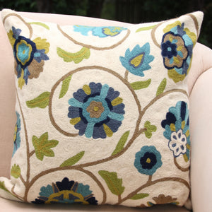 Embroidered  Cushion Cover - Whimsical Floral - Beths Emporium