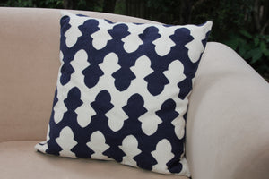 Embroidered Cushion Cover - Navy and White 40x40cm - Beths Emporium