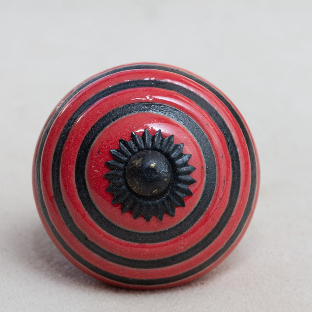 Hand Painted Antique Ceramic Door Drawer Knob - Red Bullseye - Beths Emporium