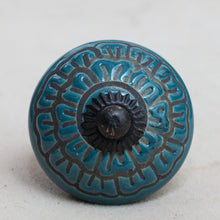 Load image into Gallery viewer, Hand Painted Antique Ceramic Door Drawer Knob - Deep Sea Teal - Beths Emporium