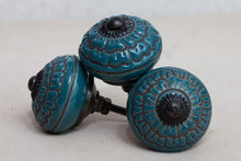 Load image into Gallery viewer, Hand Painted Antique Ceramic Door Drawer Knob - Deep Sea Teal - Beths Emporium