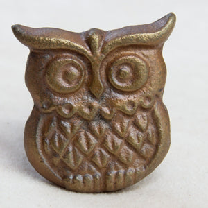 Hand Painted Antique Ceramic Door Drawer Knob - Friendly Owl - Cast Iron - Beths Emporium