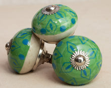 Load image into Gallery viewer, Hand Painted Antique Vintage Ceramic Door Drawer Knob - Sea of Blue &amp; Green - Beths Emporium