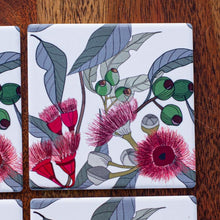 Load image into Gallery viewer, Set of Coasters - Red Flowering Gum &amp; Gumnuts - Australian Native - Beths Emporium