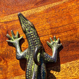 Large Brass Antique Lizard Door Handle Pull - Verdigris Finish - Beths Emporium