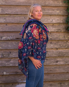 Scarf or Shawl - Navy and Red Rose - Beths Emporium