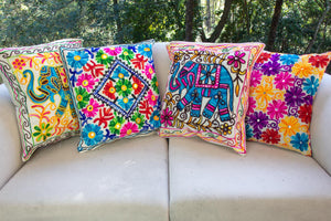 Creative Colours of India  - Embroidered Cushion - Lavish Life - Beths Emporium