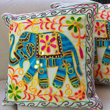 Load image into Gallery viewer, Creative Colours of India  - Embroidered Cushion - Maharaja&#39;s Meeting - Beths Emporium