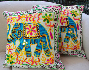 Creative Colours of India  - Embroidered Cushion - Maharaja's Meeting - Beths Emporium