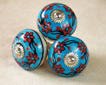 Load image into Gallery viewer, Hand Painted Antique Ceramic Door Drawer Knob - Flowers in the Sky - Beths Emporium
