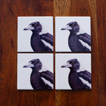 Load image into Gallery viewer, Set of Coasters - Magpie - Australian Native - Beths Emporium