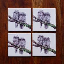 Load image into Gallery viewer, Set of Coasters - Tawney Frogmouth Couple - Australian Native - Beths Emporium