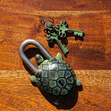 Load image into Gallery viewer, Brass Antique Vintage  Turtle Padlock - Verdigris Finish - Beths Emporium